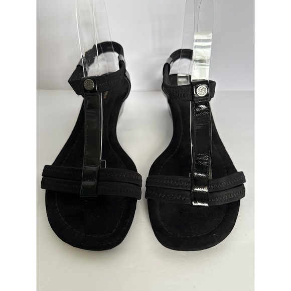 Dana Buchman 9 T-bar Blk Heel Wedge Sandals Summer‎ Whimsigoth Office Career Y2K - Picture 8 of 12